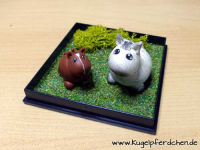 Preview: Zwei Kugelpferdchen "Normal" und "Mini" in Landschaftsbox Preview: Zwei Kugelpferdchen "Normal" und "Mini" in Landschaftsbox