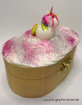 Preview: Einhorn auf ovaler Schatulle mit pink und silber Preview: Kugelpferdchen auf Wolken-Schatulle, oval