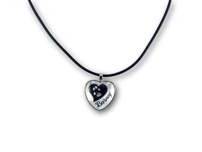 Abdruck-Schmuck Halskette Pfote und Name in Herz dunkel