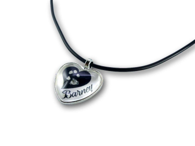 Abdruck-Schmuck Halskette Pfote und Name in Herz dunkel