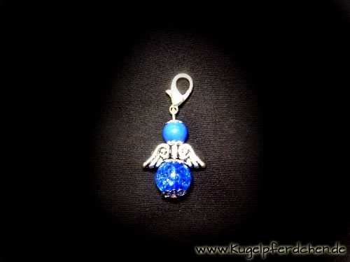Schutzengel mit Karabiner zum Anhängen an die Trense oder als Taschenbaumler - blau