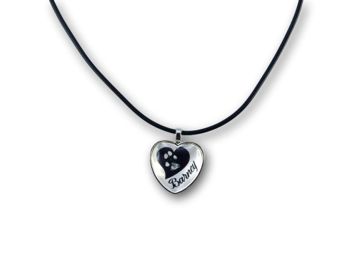 Abdruck-Schmuck Halskette Pfote und Name in Herz dunkel