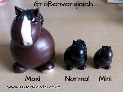 Größenvergleich Kugelpferdchen Maxi - Normal - Mini